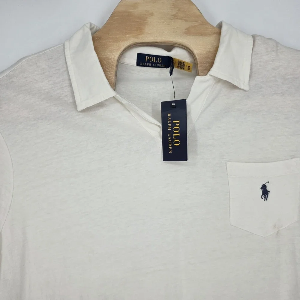 New Polo Ralph Lauren Polo Shirt Mens XL Cotton Linen White Standard Fit Preppy